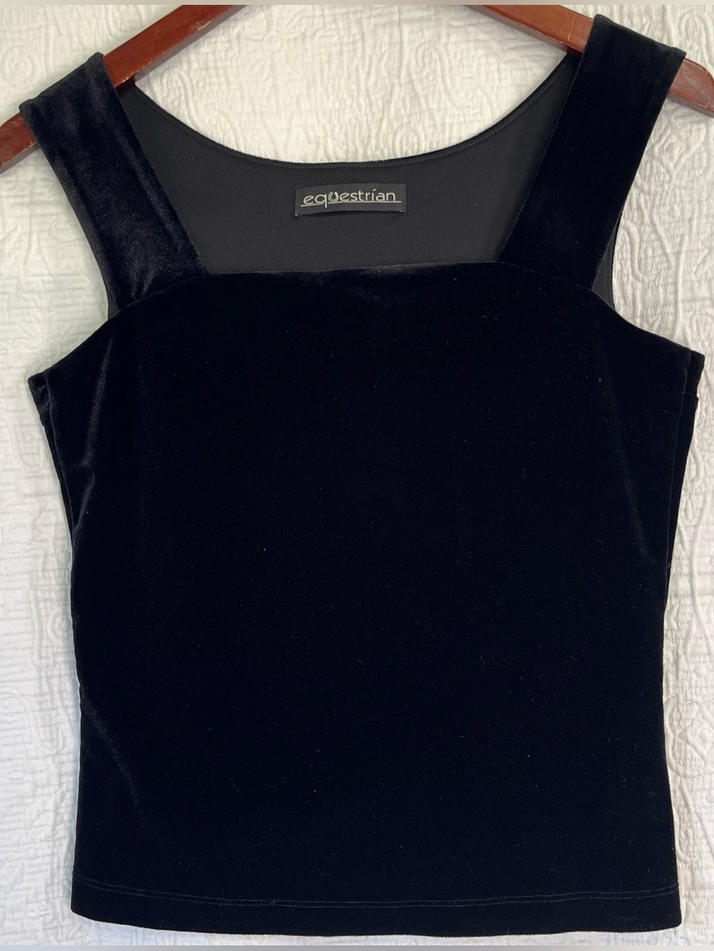 Equestrian Brand Vintage Black Velvet Tank Top Womens Small Square Neck Cami S